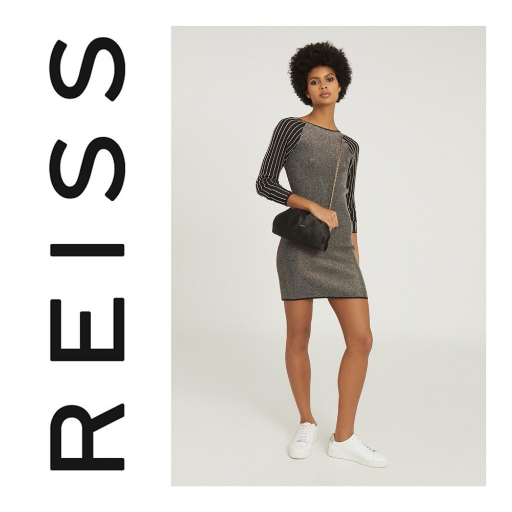 NWT REISS Marina Metallic Striped Mini Dress Size XS